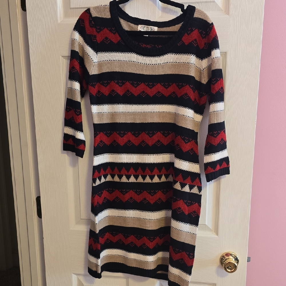 Pink Rose Chevron Knit Top with Black and Pink Accents